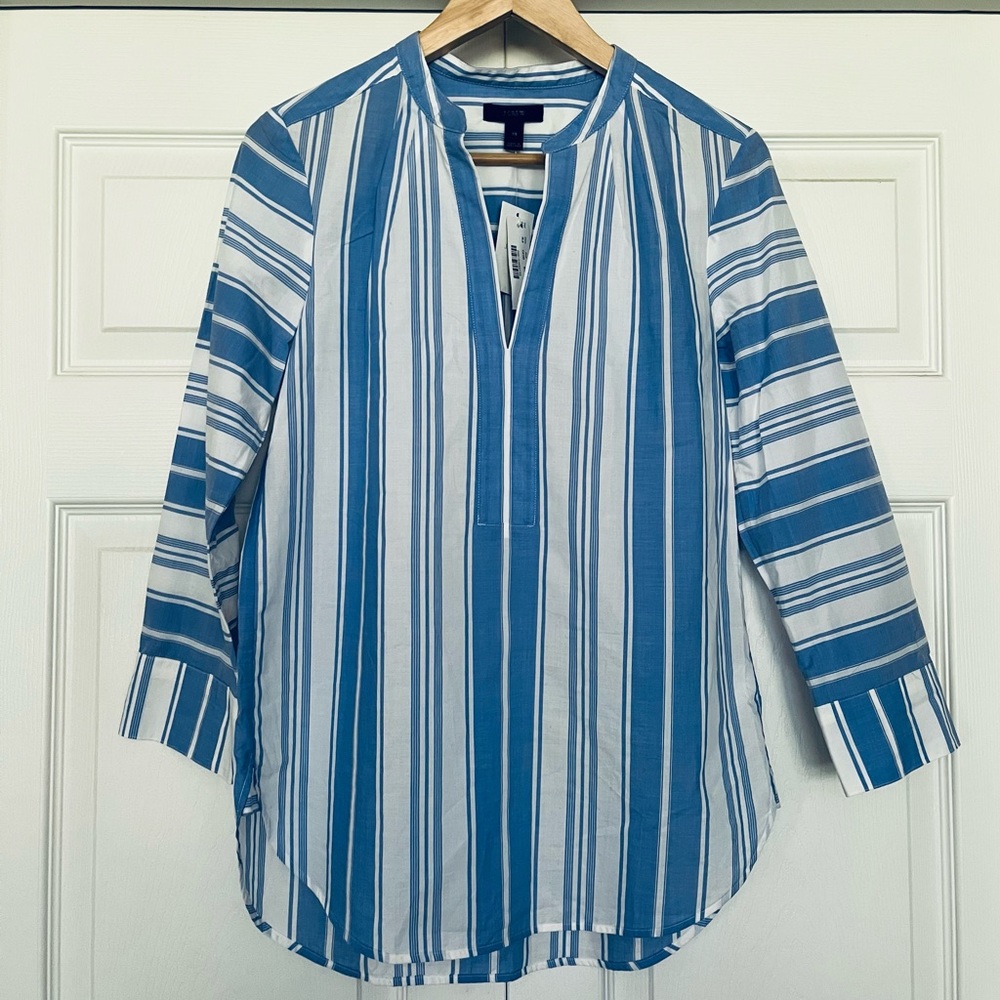 {J. Crew} Striped Awning Tunic Top in Blue & White - Women's XS - NWT